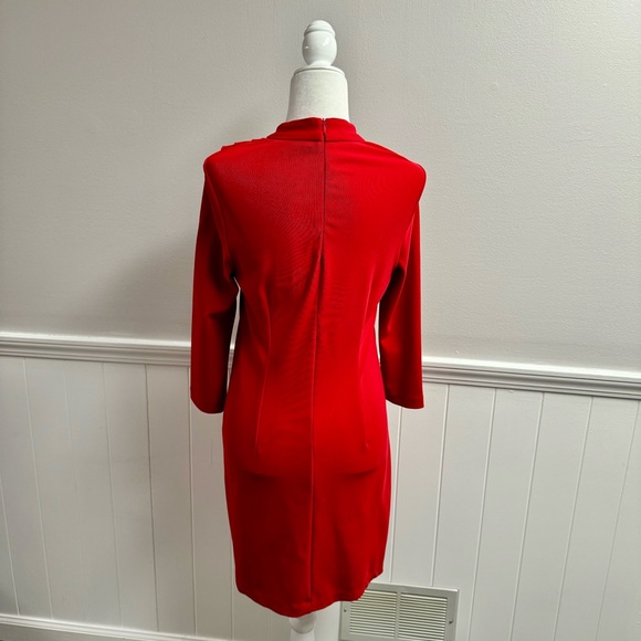 Boston Proper Mock Neck Long Sleeve Drape Front Dress Beyond Travel Red Small S - Picture 12 of 13